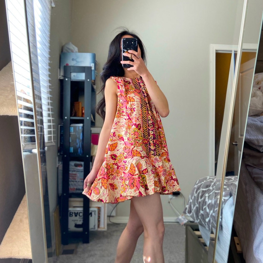 Tropical Tribal Print Sleeveless Trapeze Dress